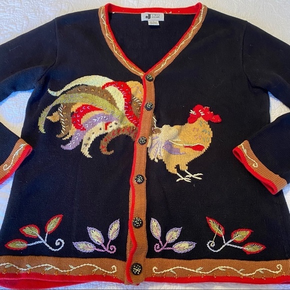 Vintage J Two NY Rooster Embroidered Cardigan Sweater - M - Picture 13 of 14